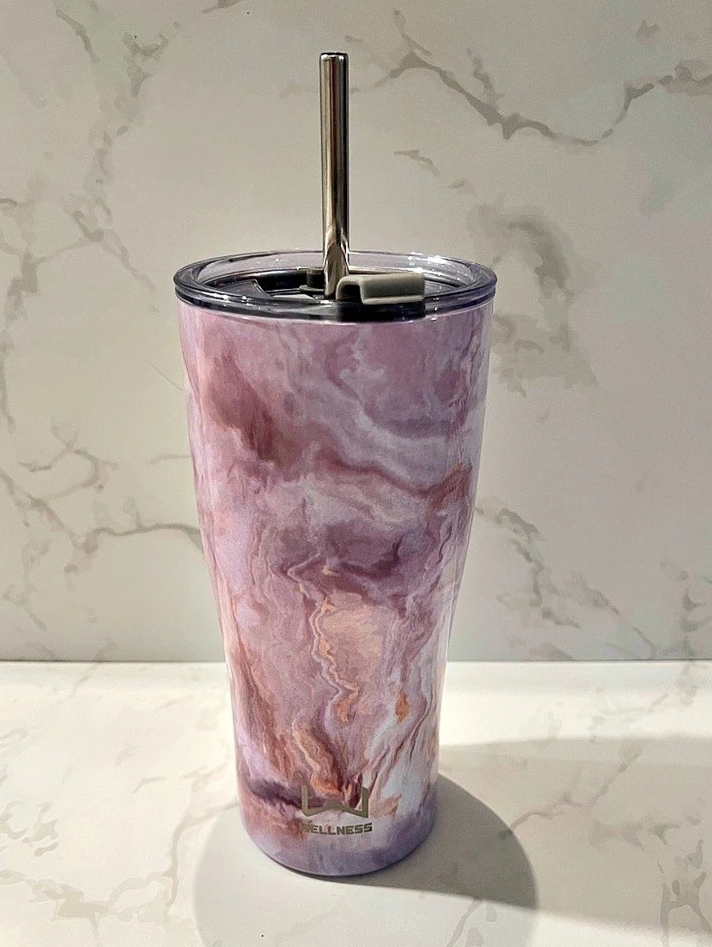 Purple Marble Insulated Tumbler with Straw